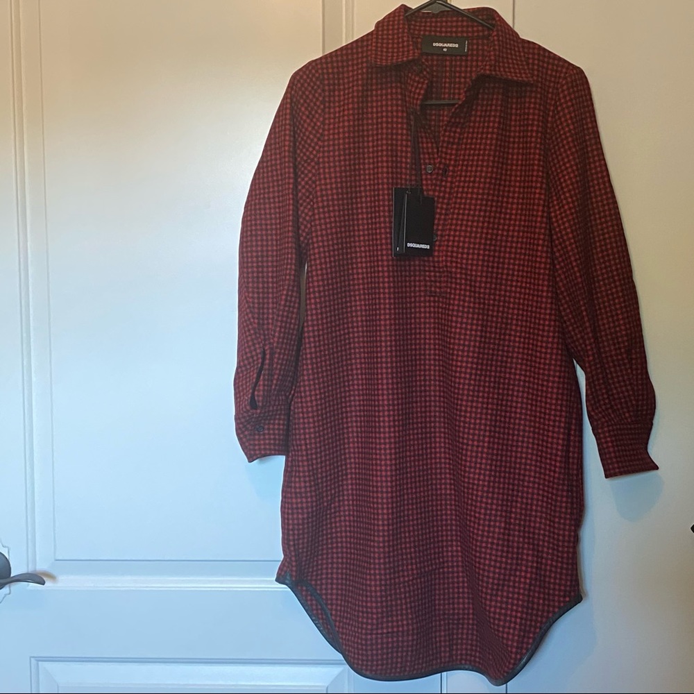 DSQUARED Red/Black Check Wool Shirt Dress IT 40 or US 4